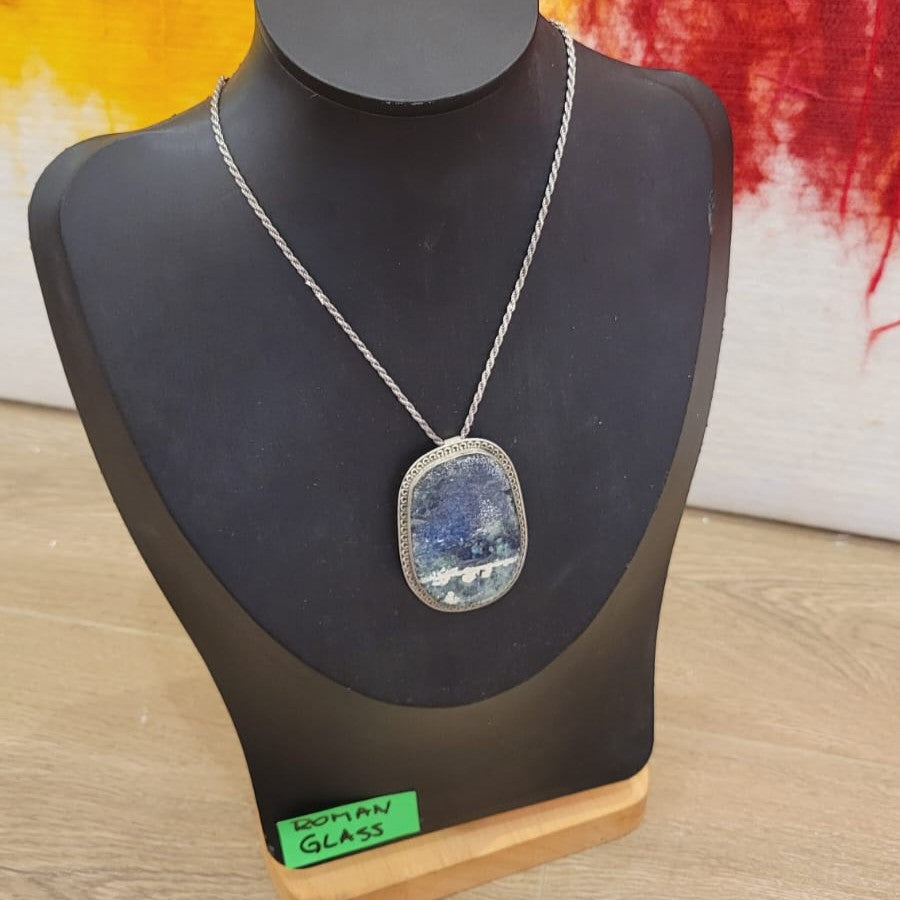 Roman Glass Pendant in Sterling Silver RG27