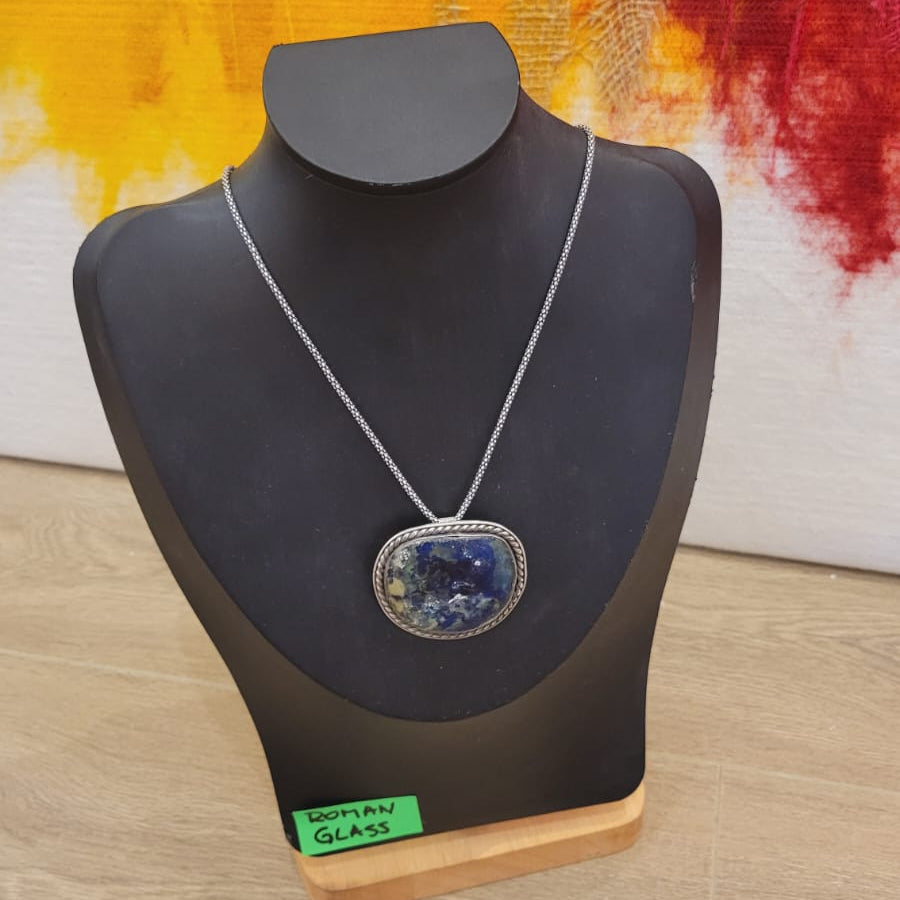 Roman Glass Pendant in Sterling Silver RG35