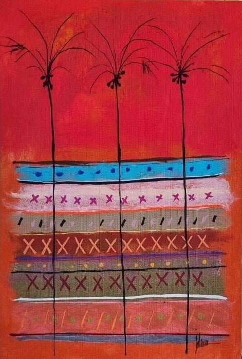 Desert Essence – Abstract Soft Painting with Patterns and Palms