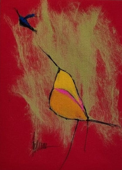 Harmony in Flight – Minimalist Soft Painting with Bold Red Canvas