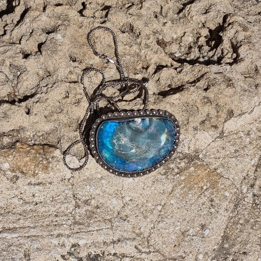 Roman Glass Pendant-Brooch in Sterling Silver 925 - RG21