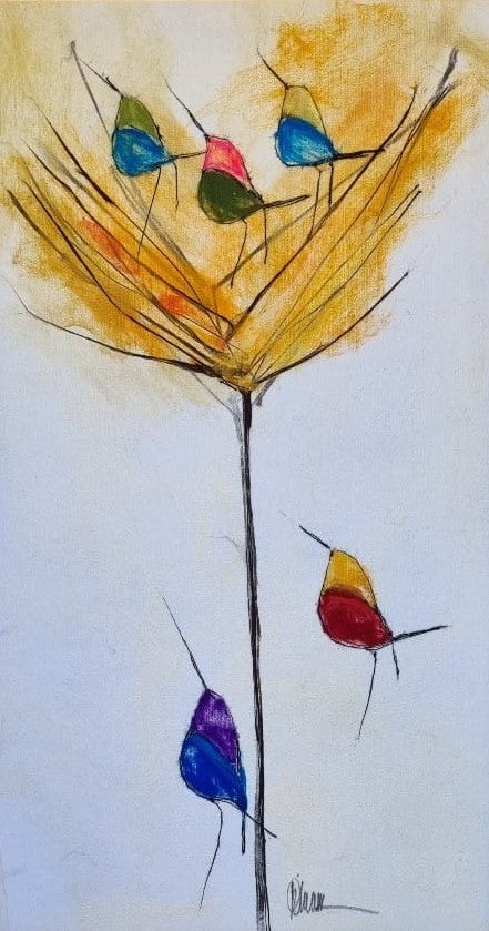 Whispers of Nature – Abstract Soft Painting of Birds and Golden Harmony