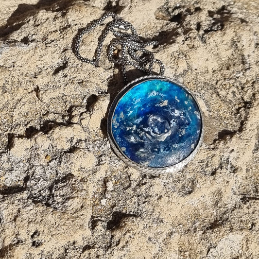 Round Roman Glass Pendant in Sterling Silver