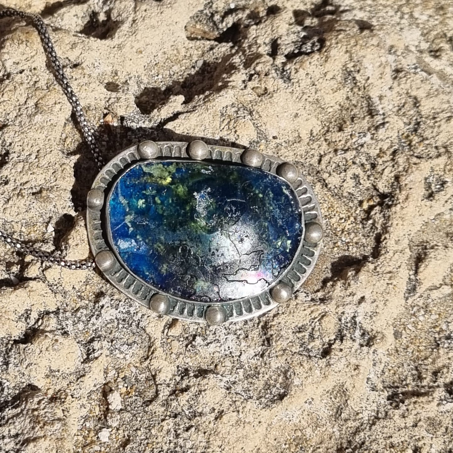 Roman Glass Pendant in Sterling Silver II