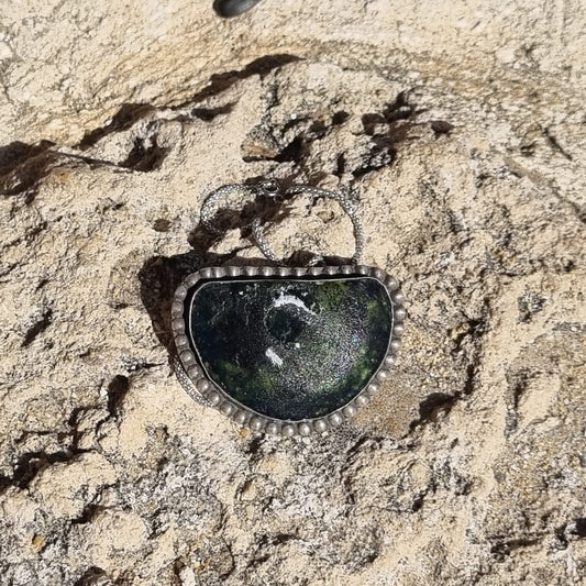 Roman Glass Pendant-Brooch in Sterling Silver