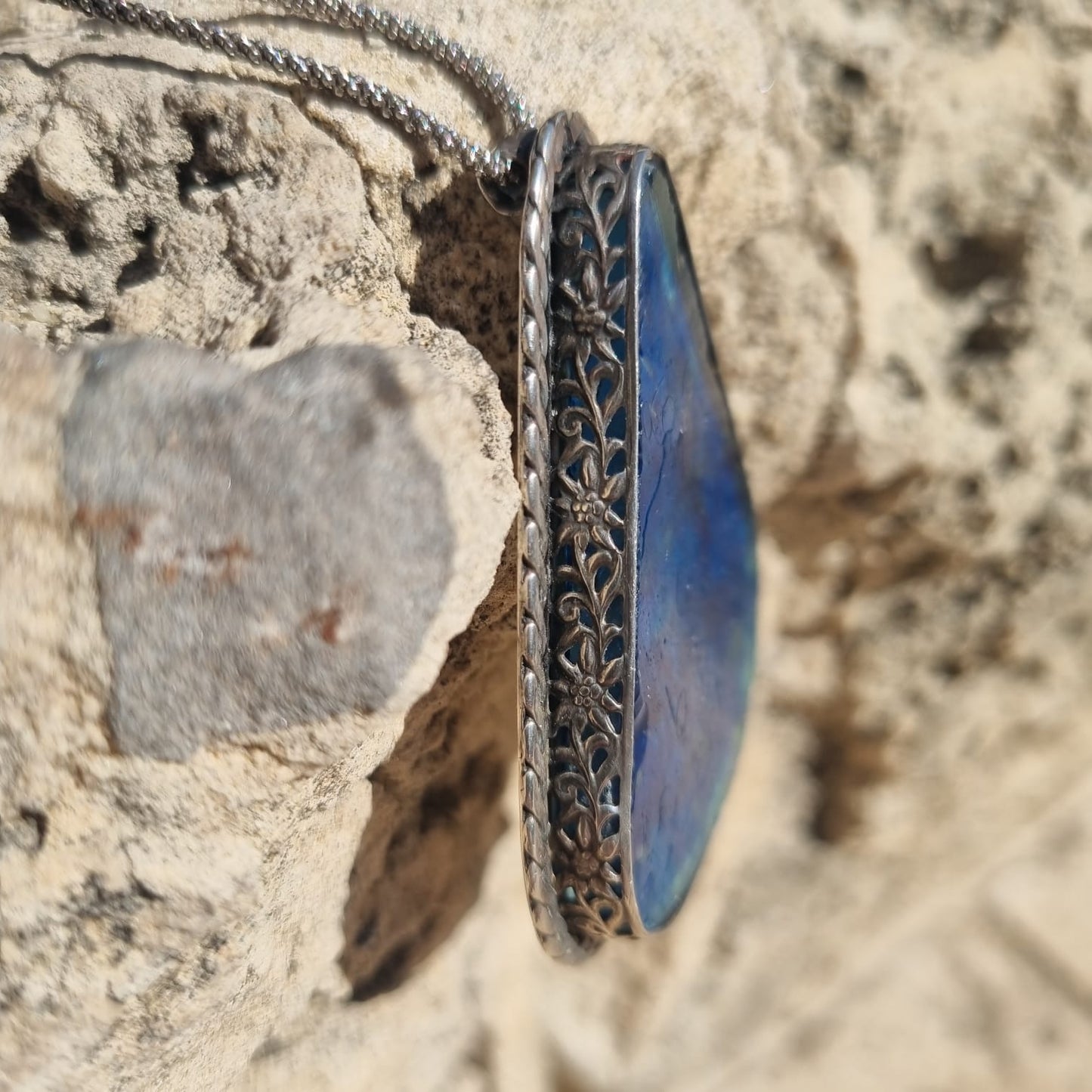 Roman Glass Pendant in Sterling Silver