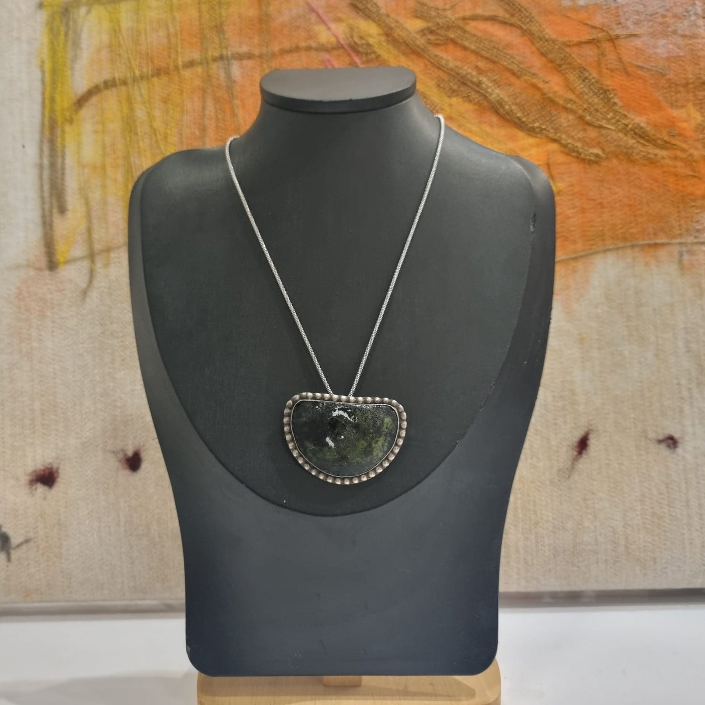 Roman Glass Pendant-Brooch in Sterling Silver