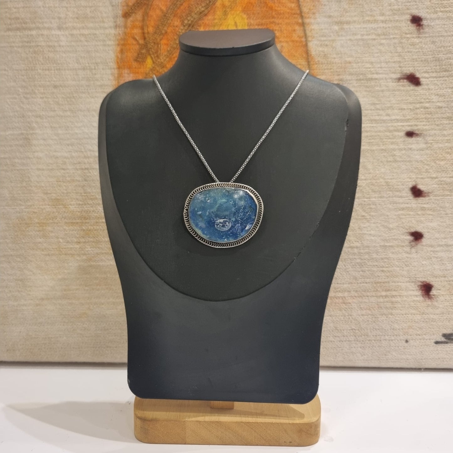 Roman Glass Pendant-Brooch in Sterling Silver 925 III