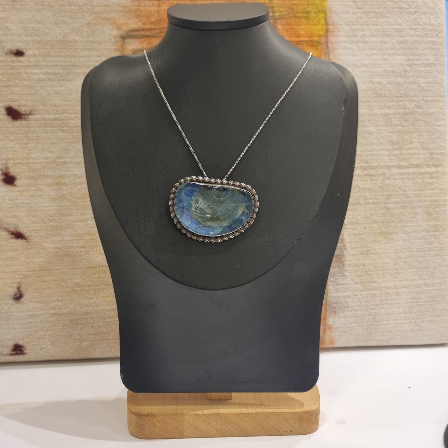 Roman Glass Pendant-Brooch in Sterling Silver 925 - RG21