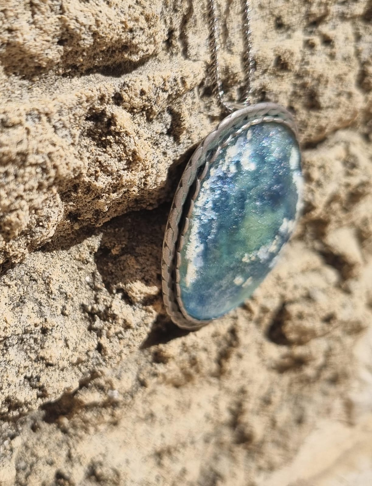 Roman Glass Pendant in Sterling Silver RG23