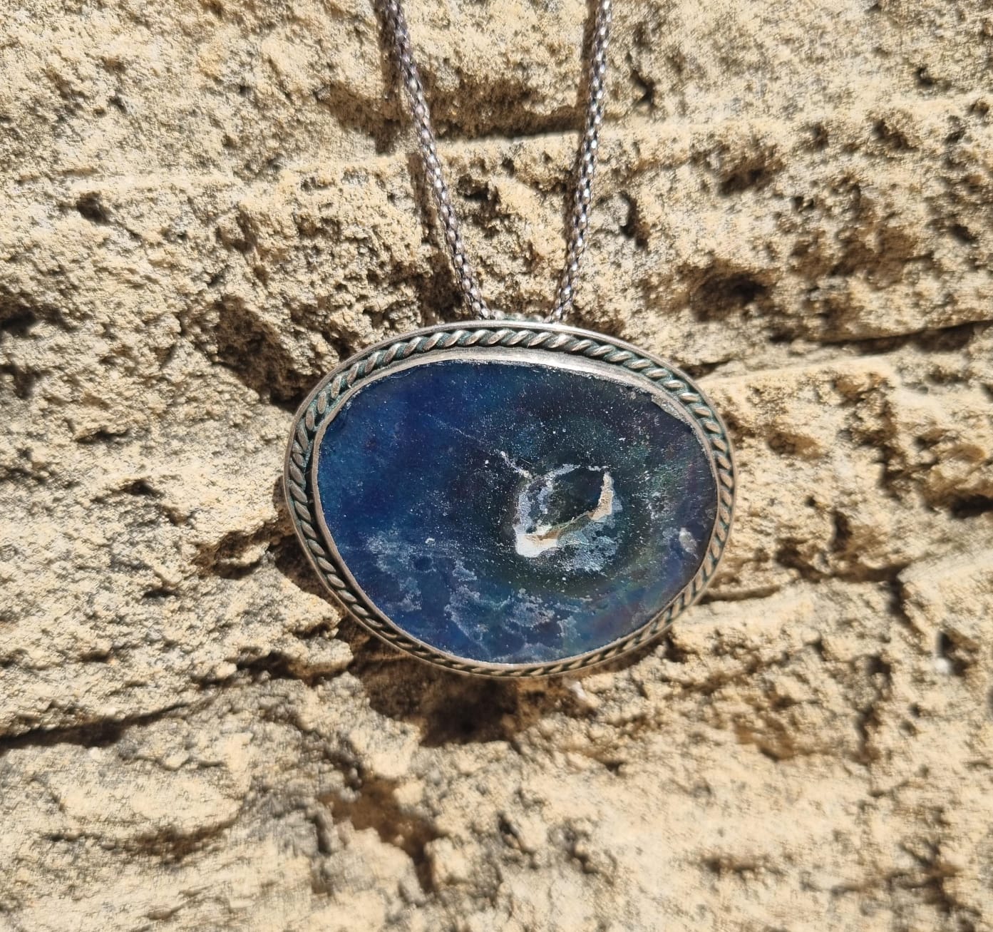 Roman Glass Pendant-Brooch in Sterling Silver RG24