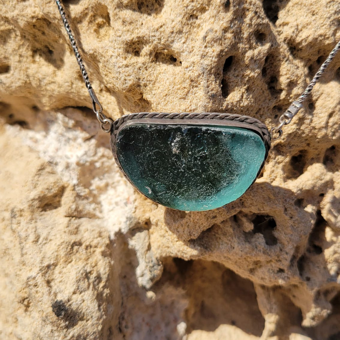 Celestial Horizon Necklace – Sterling Silver & Roman Glass