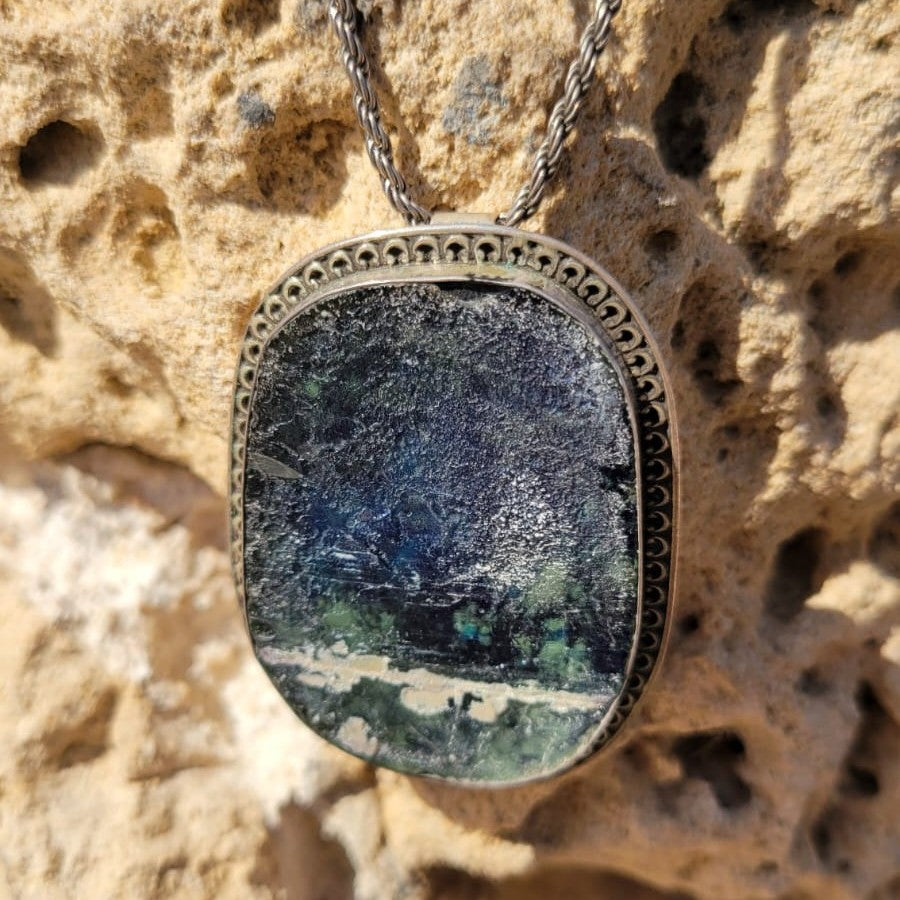 Roman Glass Pendant in Sterling Silver RG27